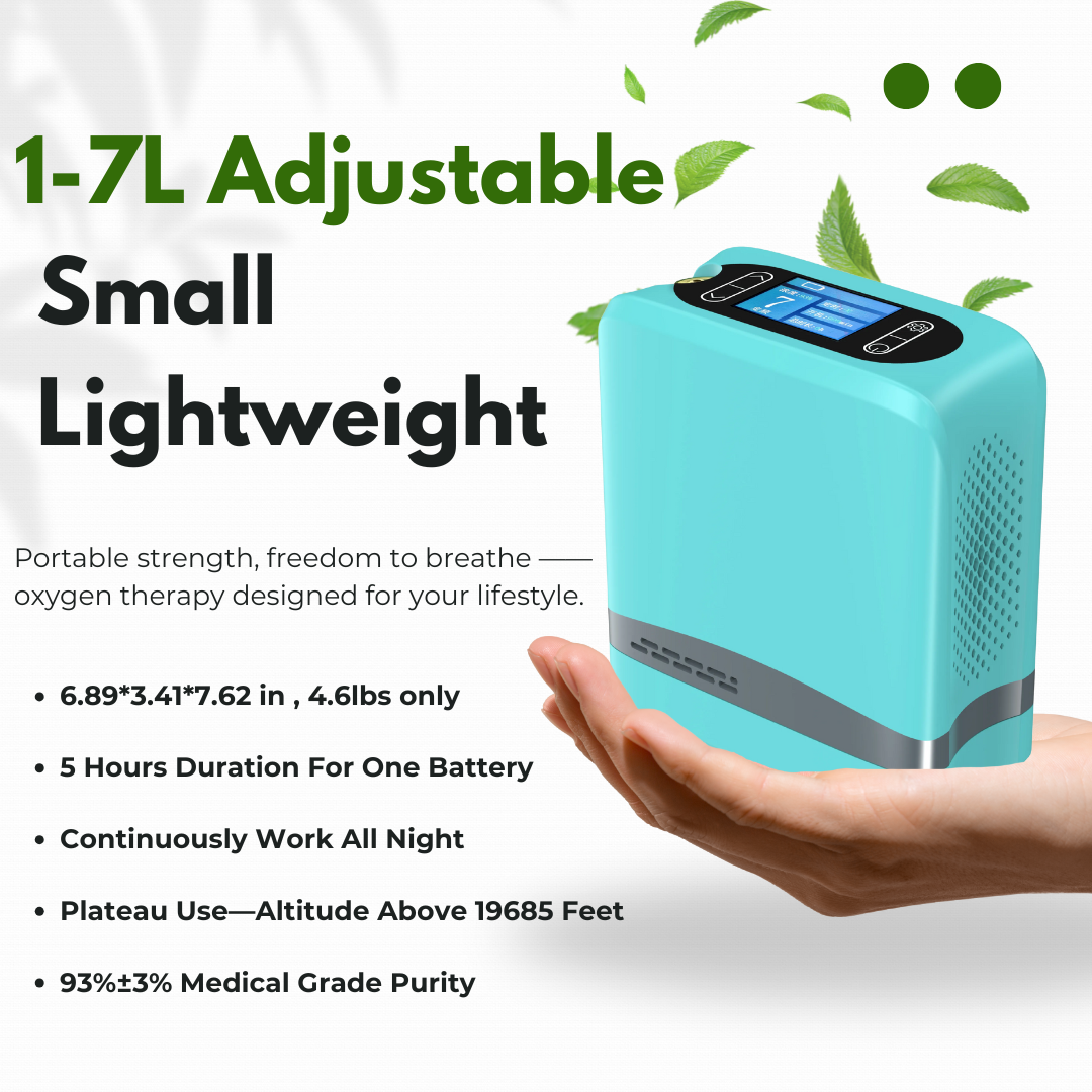 Lightweight Mini Size Quiet 1-7L Adjustable Pulse Portable Oxygen Concentrator With Carry Bag and 5 Hours Battery For Travel Use 96% Purity 1006S