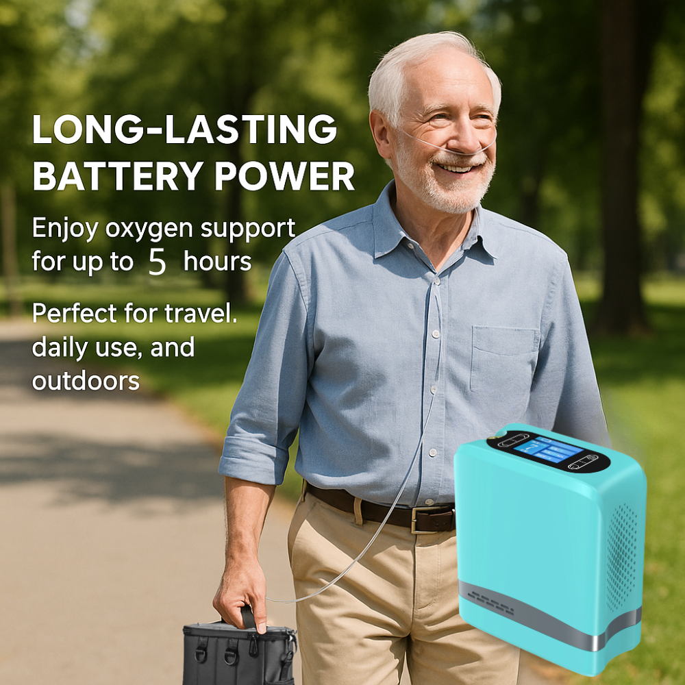 Lightweight Mini Size Quiet 1-7L Adjustable Pulse Portable Oxygen Concentrator With Carry Bag and 5 Hours Battery For Travel Use 96% Purity 1006S