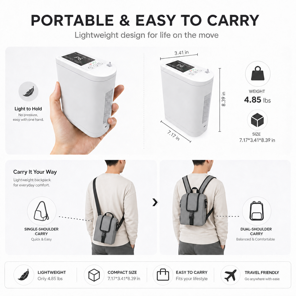 New Small 1-8L Adjustable Portable Oxygen Concentrator With 11 Hours Battery Work Continuously For Travel Use POC-08