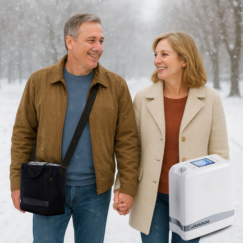 Low Noise 1-7L Adjustable Pulse&Continuous Flow Portable Oxygen Concentrator with Long-life Battery 24/7 Continuously Work - 1007S