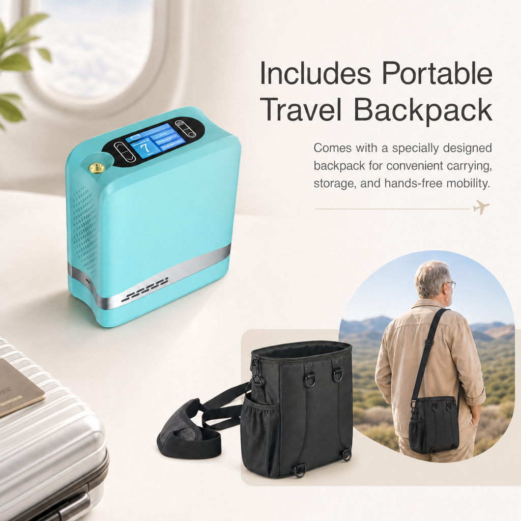 Small 1-7L Pulse Portable Battery Oxygen Concentrator for Travel with 5 Hours Battery Continuously Work All Night 1006S