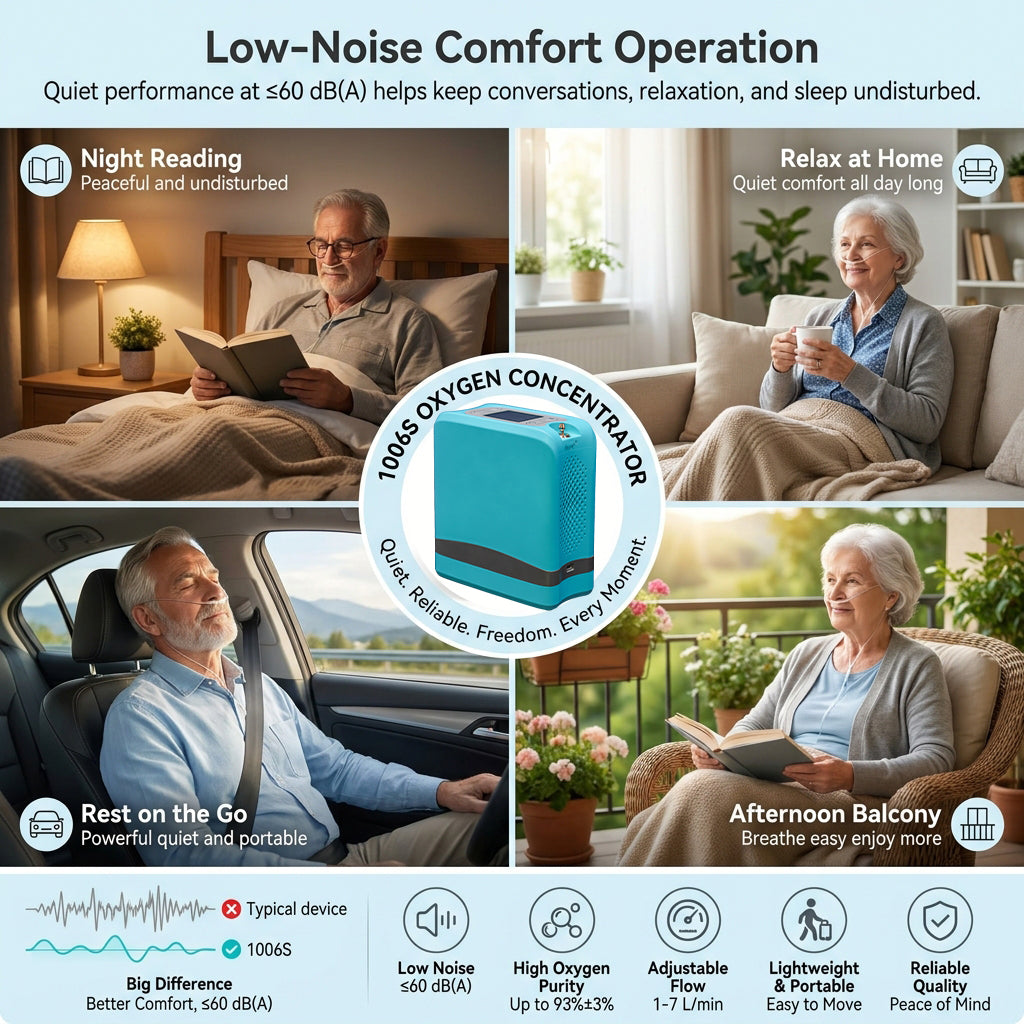 Small 1-7L Pulse Portable Battery Oxygen Concentrator for Travel with 5 Hours Battery Continuously Work All Night 1006S