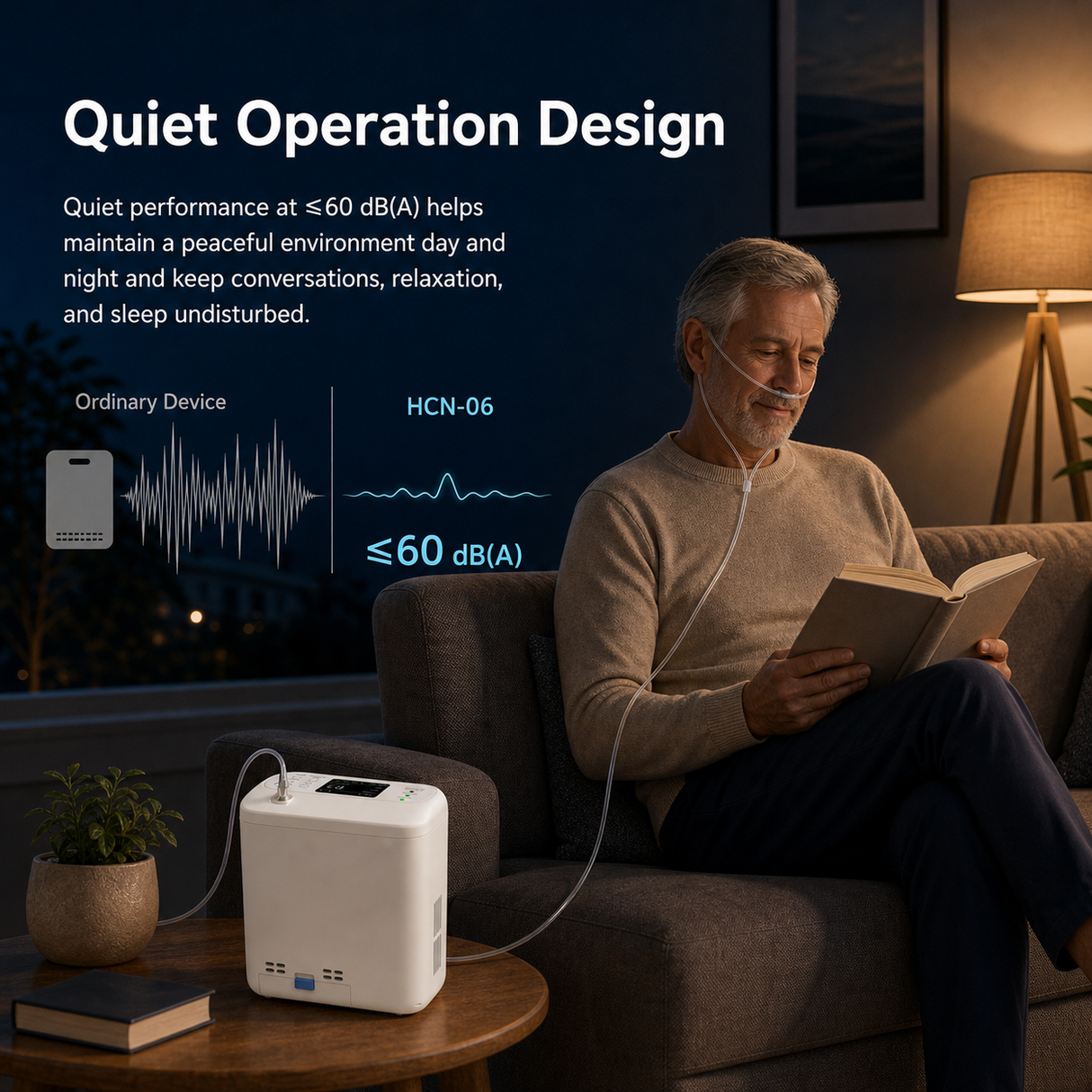 1-6 Settings Adjustable Pulse&Continuous Flow Small Portable O2 Concentrator Oxygen Generator with Rechargeable Battery HCN-06