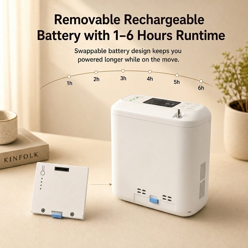 1-6 Settings Adjustable Pulse&Continuous Flow Small Portable O2 Concentrator Oxygen Generator with Rechargeable Battery HCN-06