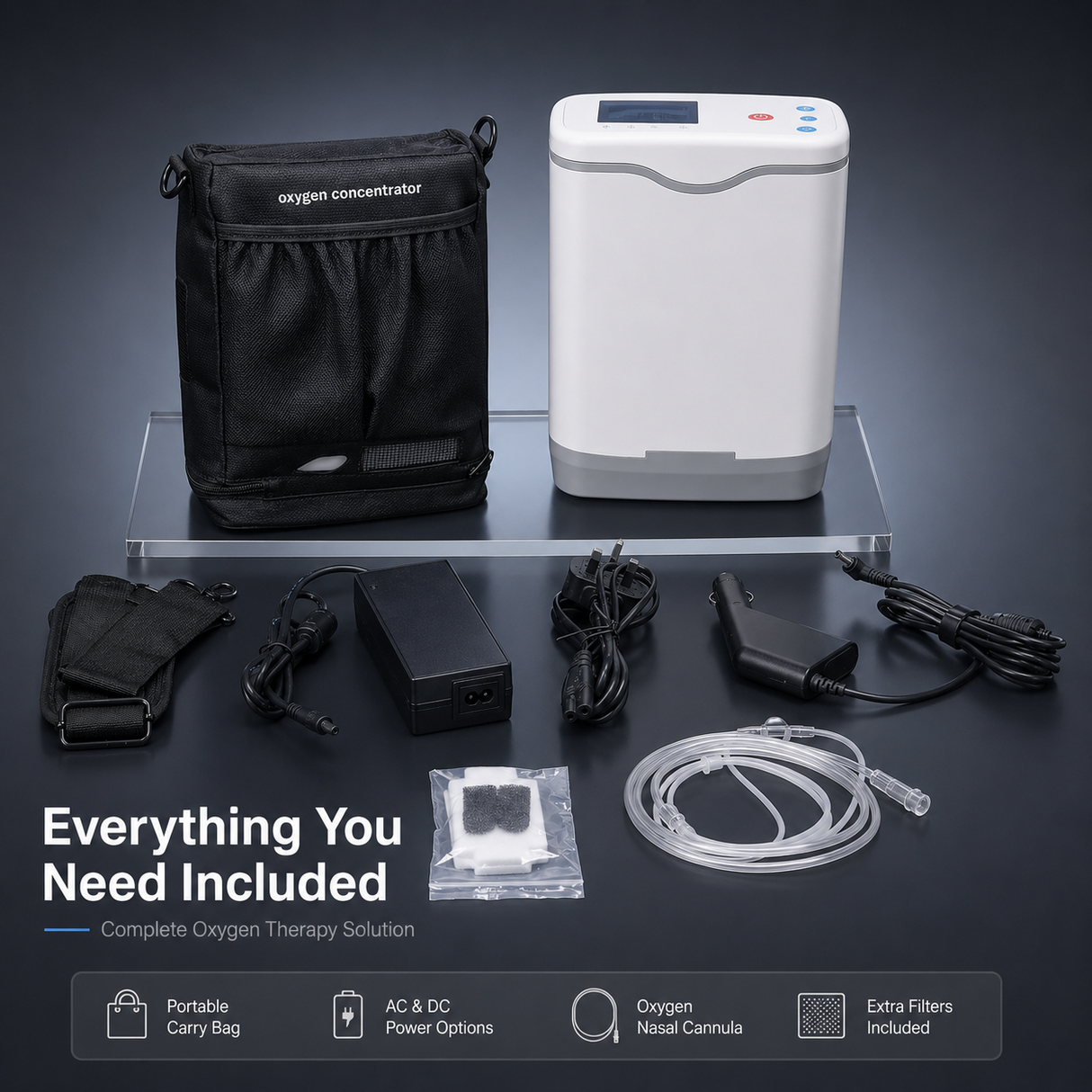 Lightweight 1-5L Adjustable Continuous Flow Portable Oxygen Concentrator With Long Time Battery For Travel Use HCN-5B