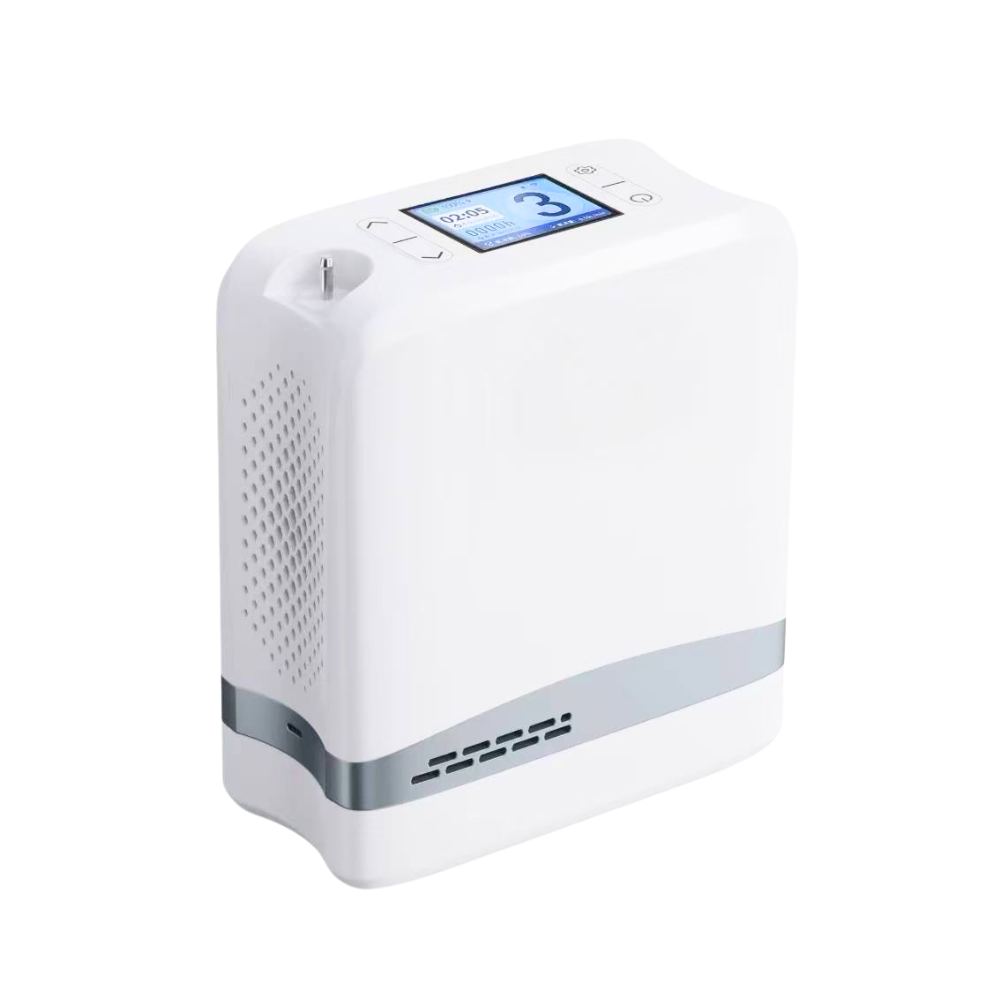 Low Noise 1-7L Adjustable Pulse&Continuous Flow Portable Oxygen Concentrator with Long-life Battery 24/7 Continuously Work - 1007S