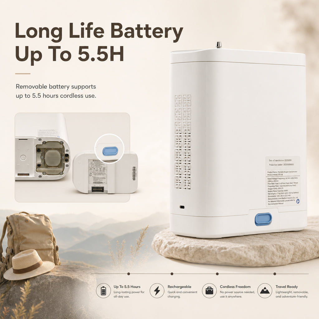 New Small 1-8L Adjustable Portable Oxygen Concentrator With 11 Hours Battery Work Continuously For Travel Use POC-08