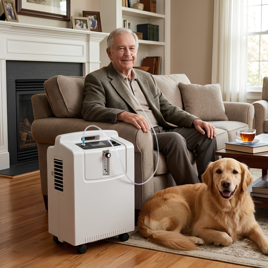 1-5L Adjustable Home Use Oxygen Concentrator with 93% High Purity Oxygen Output Quiet Operation and CPAP Use Capability for All Night Sleeping Use JAY-5KW