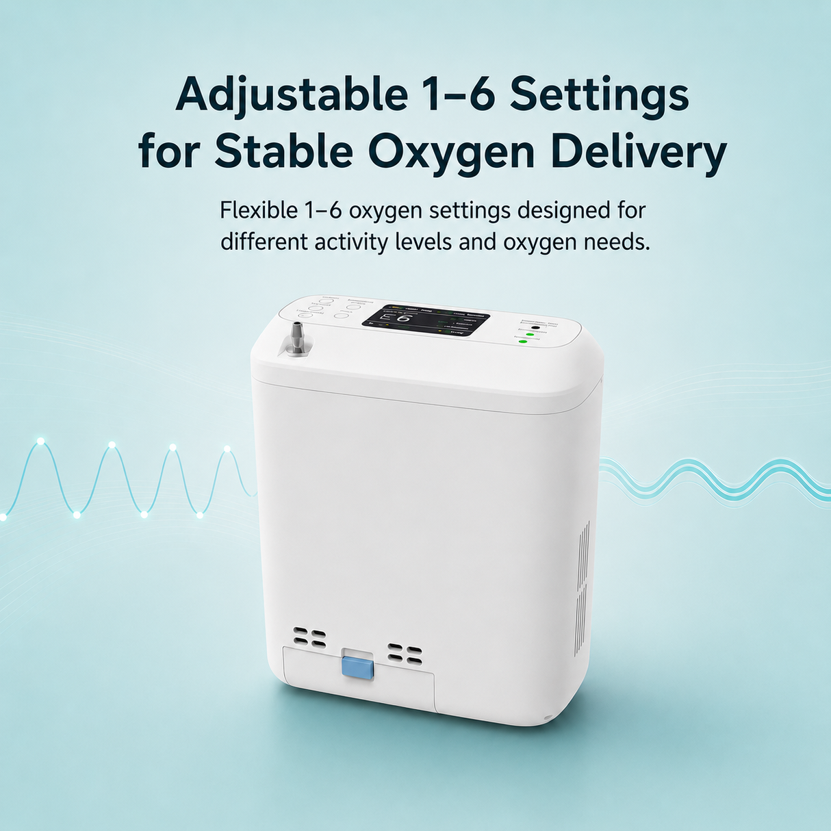1-6 Settings Adjustable Pulse&Continuous Flow Small Portable O2 Concentrator Oxygen Generator with Rechargeable Battery HCN-06
