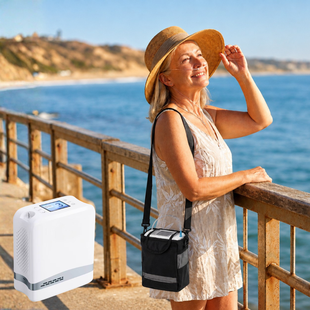 1-7L Portable 5 Hours Battery Oxygen Concentrator Pulse&Continuous Flow with 90% High Purity for Outdoor Use - 1007S
