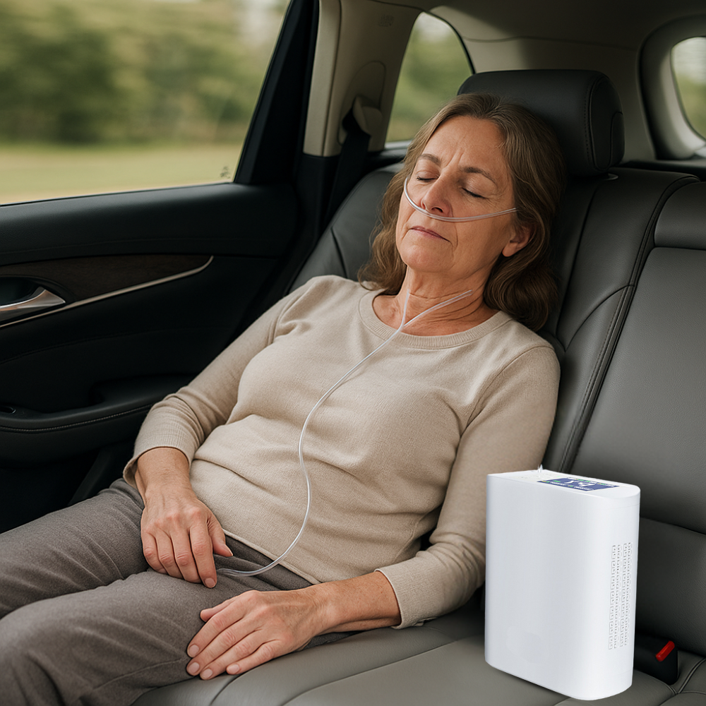 Small 8L Portable Battery Oxygen Concentrator Continuous&Pulse Flow with 5.5 Hours Battery for Travel Use Low Noise All Night Sleeping Use POC-08