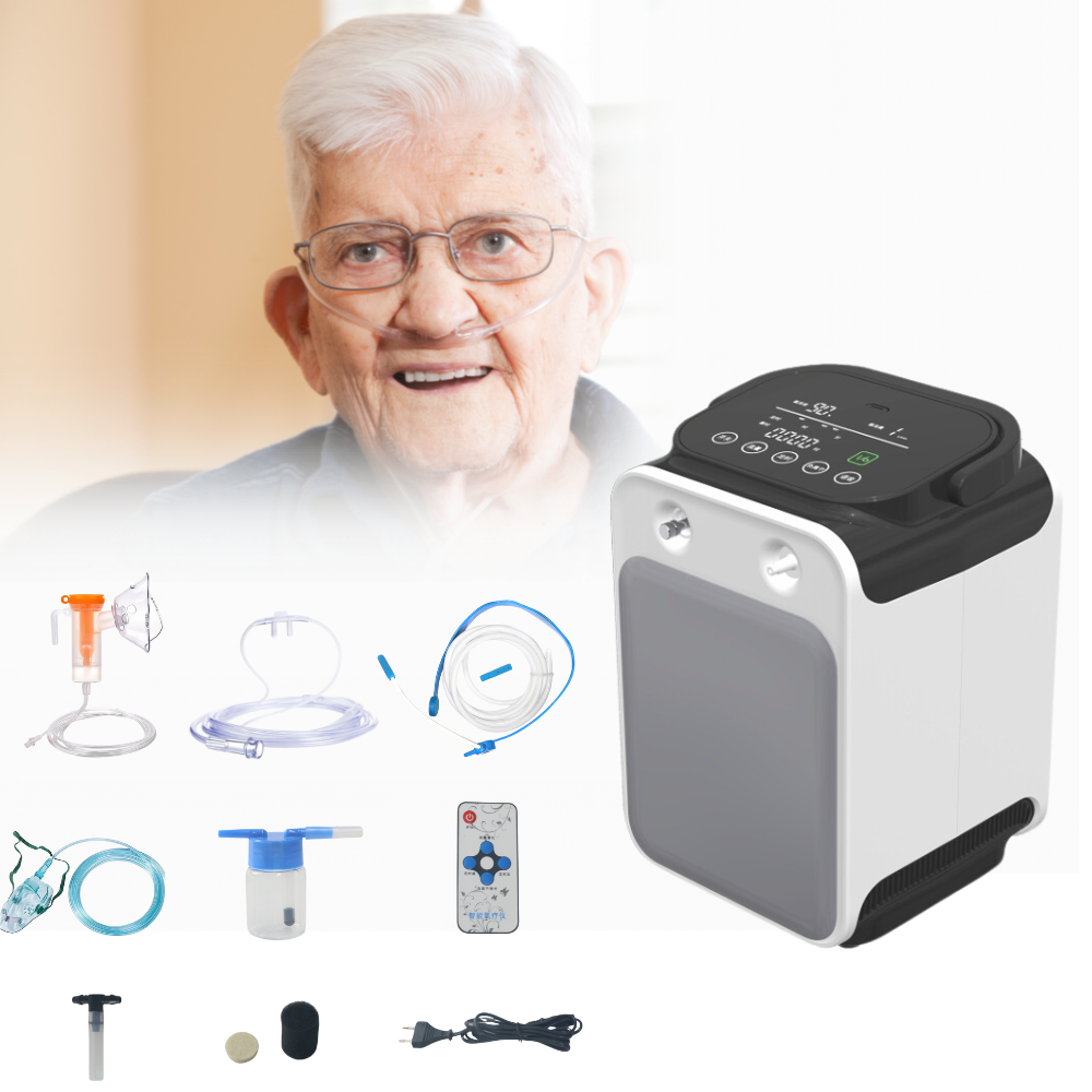93% Purity Home Use 1-9L Adjustable Continuous Flow Oxygen Concentrator With Atomization Function Continuously Work All Night HOC-06