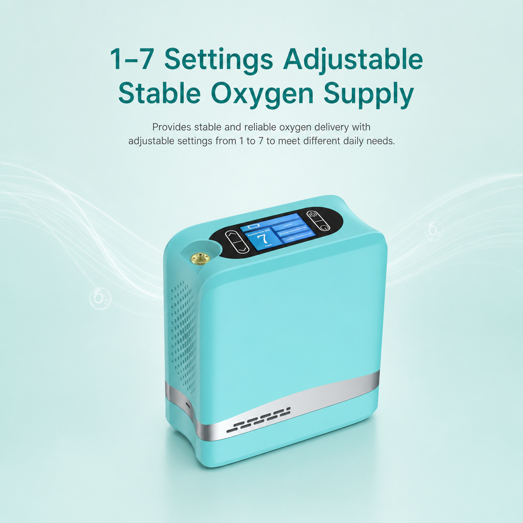 Small 1-7L Pulse Portable Battery Oxygen Concentrator for Travel with 5 Hours Battery Continuously Work All Night 1006S