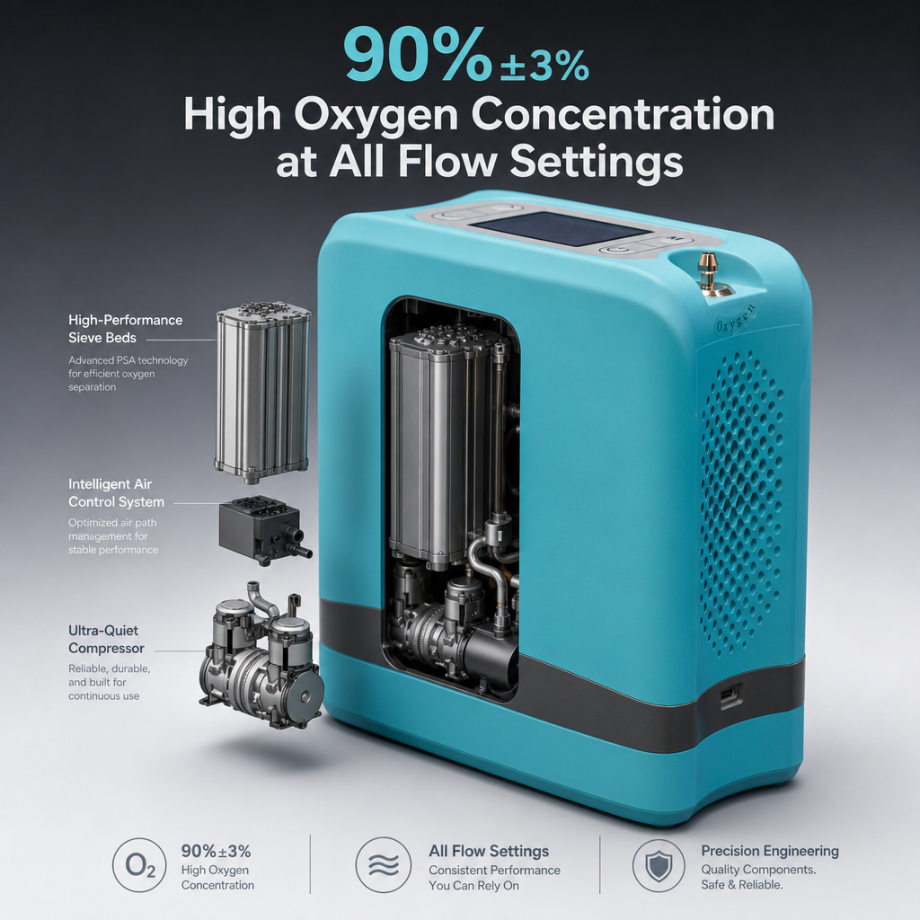 Small 1-7L Pulse Portable Battery Oxygen Concentrator for Travel with 5 Hours Battery Continuously Work All Night 1006S