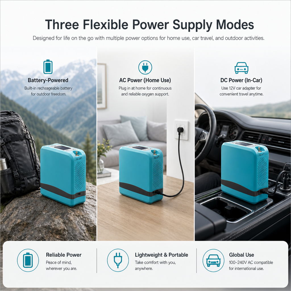 Small 1-7L Pulse Portable Battery Oxygen Concentrator for Travel with 5 Hours Battery Continuously Work All Night 1006S