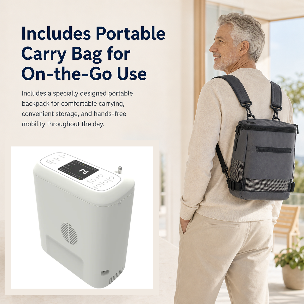 1-6 Settings Adjustable Pulse&Continuous Flow Small Portable O2 Concentrator Oxygen Generator with Rechargeable Battery HCN-06