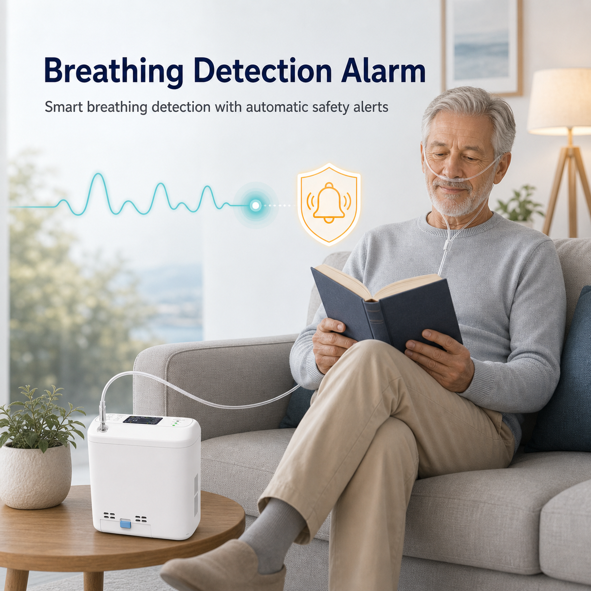 1-6 Settings Adjustable Pulse&Continuous Flow Small Portable O2 Concentrator Oxygen Generator with Rechargeable Battery HCN-06