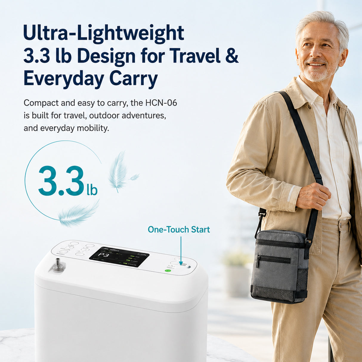 1-6 Settings Adjustable Pulse&Continuous Flow Small Portable O2 Concentrator Oxygen Generator with Rechargeable Battery HCN-06