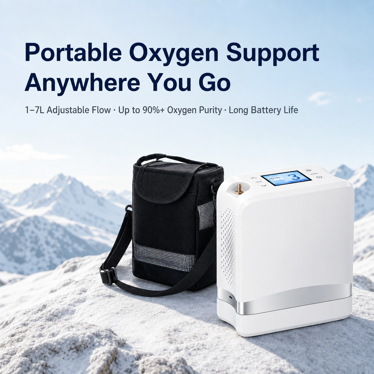 1-7L Portable 5 Hours Battery Oxygen Concentrator Pulse&Continuous Flow with 90% High Purity for Outdoor Use - 1007S