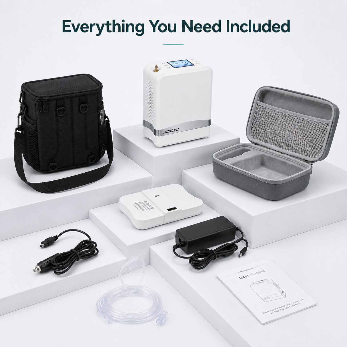1-7L Portable 5 Hours Battery Oxygen Concentrator Pulse&Continuous Flow with 90% High Purity for Outdoor Use - 1007S