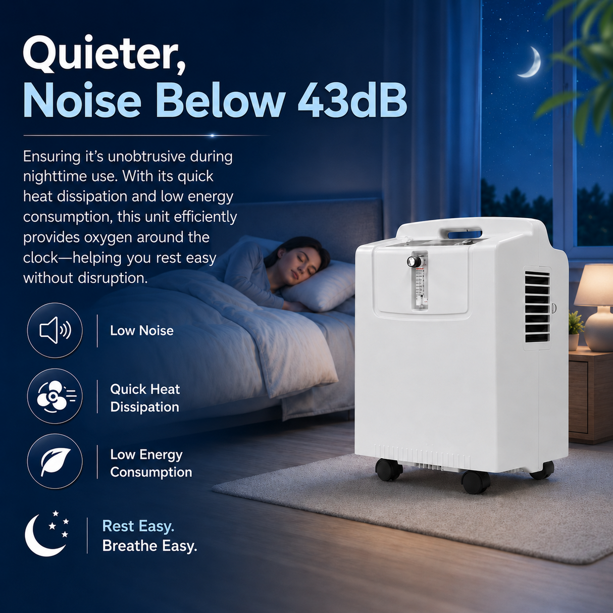 1-5L Adjustable Home Use Oxygen Concentrator with 93% High Purity Oxygen Output Quiet Operation and CPAP Use Capability for All Night Sleeping Use JAY-5KW