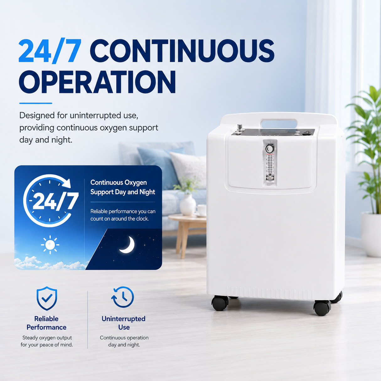 1-5L Adjustable Home Use Oxygen Concentrator with 93% High Purity Oxygen Output Quiet Operation and CPAP Use Capability for All Night Sleeping Use JAY-5KW