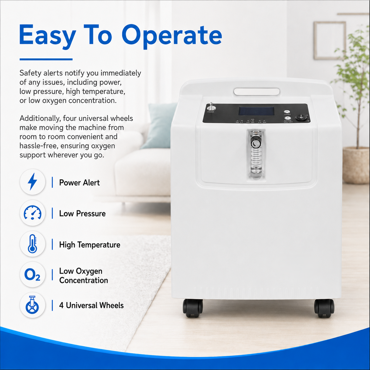 1-5L Adjustable Home Use Oxygen Concentrator with 93% High Purity Oxygen Output Quiet Operation and CPAP Use Capability for All Night Sleeping Use JAY-5KW