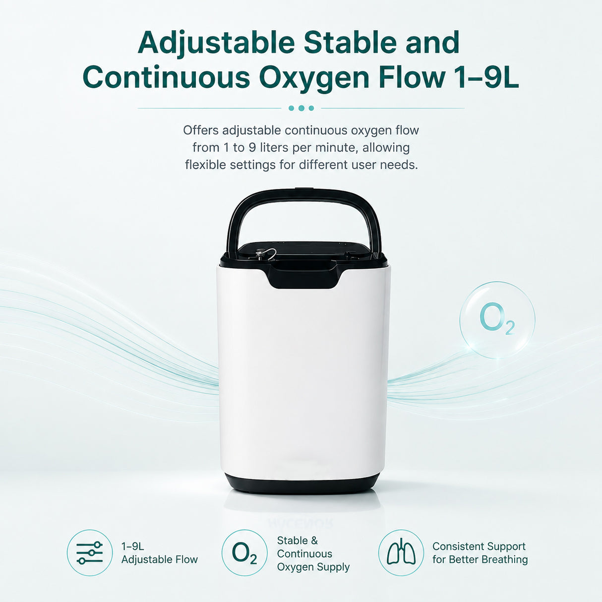 Continuous Flow Home Use 1-9L Adjustable Oxygen Concentrator - HOC-02