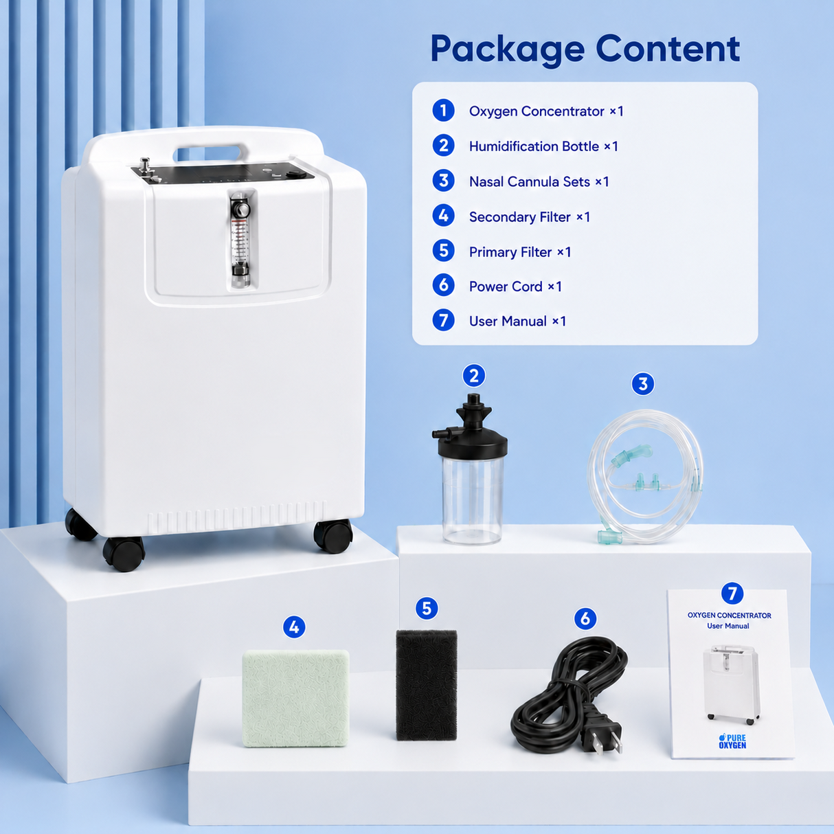 1-5L Adjustable Home Use Oxygen Concentrator with 93% High Purity Oxygen Output Quiet Operation and CPAP Use Capability for All Night Sleeping Use JAY-5KW