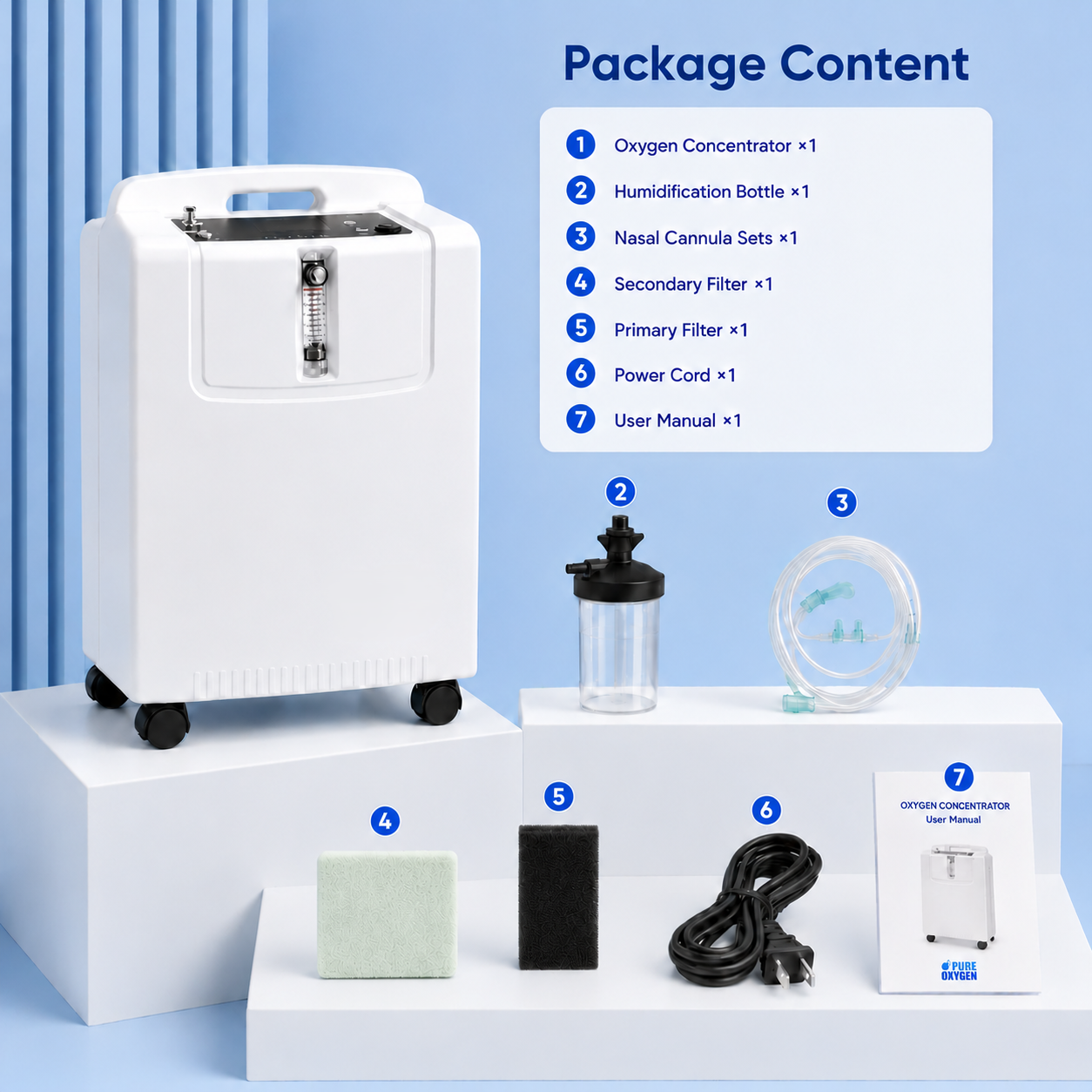 1-5L Adjustable Home Use Oxygen Concentrator with 93% High Purity Oxygen Output Quiet Operation and CPAP Use Capability for All Night Sleeping Use JAY-5KW